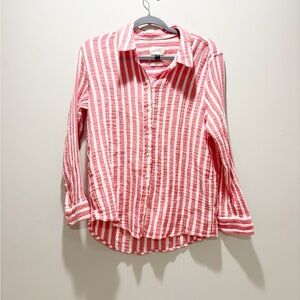 Universal Thread Pink White Striped Button Down Shirt Cotton Gauze Beach L